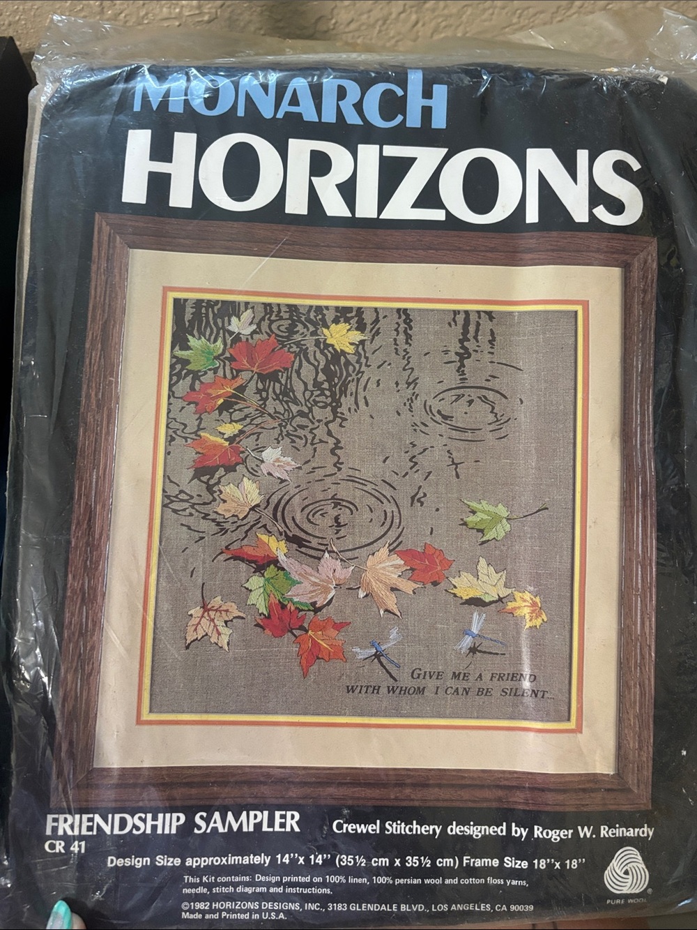 Monarch Horizons Friendship Sampler Framed Crewel Art - Multicolor Leaves